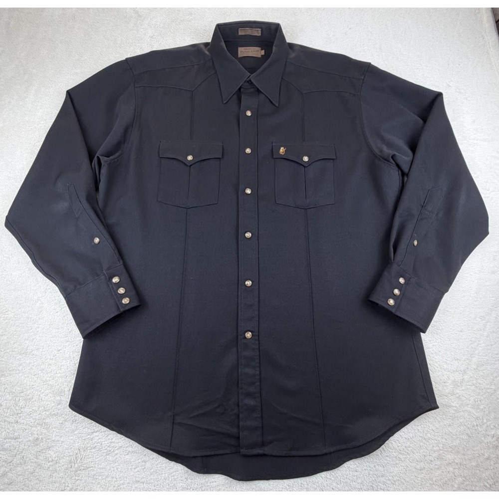 VTG Pendleton Round-up 100% Virgin Wool Black Pearl Snap Button Down Shirt Large